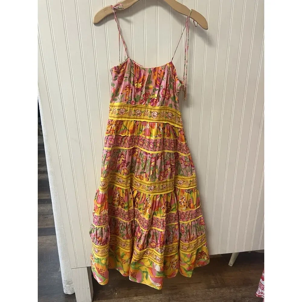 FARM RIO Mixed Fruits Floral Paradise Midi Dress ~ Small S Summer Vacation - Picture 7 of 12